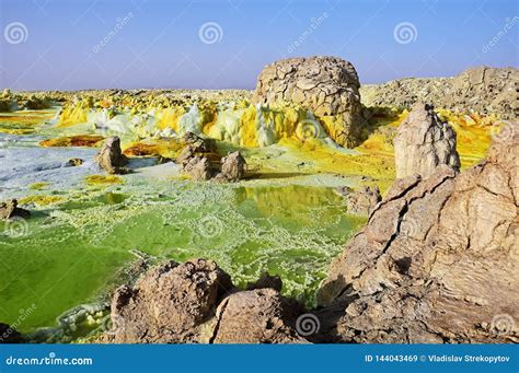 Acid Lake and Salt Deposits of Dallol Volcano, Afar Region, Danakil, Ethiopia Stock Image ...