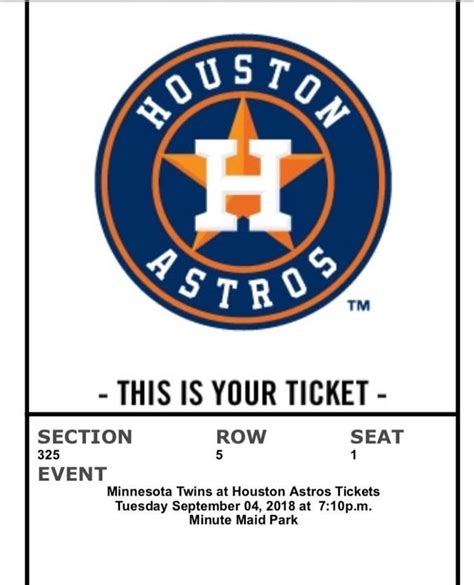 3 Tickets for sale to the Astros vs Twins game on 9/4. Section 325, Row 5, Seats 1-3. Paid $33 ...