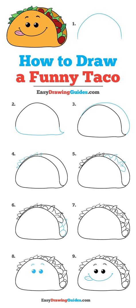 How to Draw a Funny Taco - Really Easy Drawing Tutorial | Desenhos animados para desenhar ...