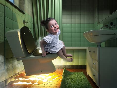 Wallpaper Little girls toilet room Funny Children Creative 1600x1200