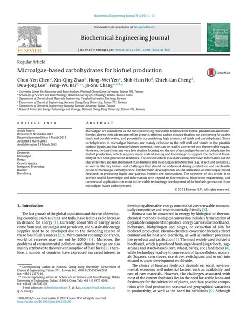 Chen 2013 Biochemical Engineering Journal | Biofuel | Biomass