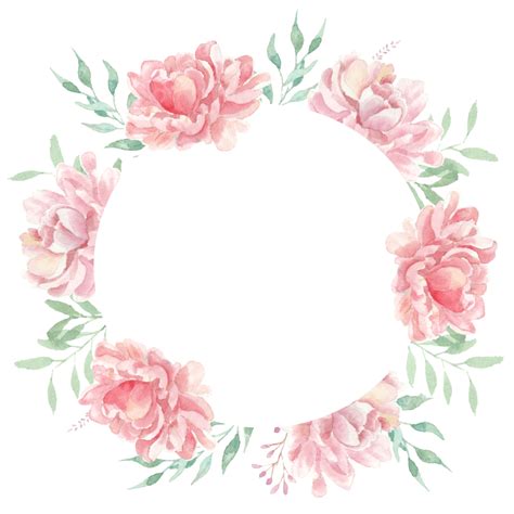 Circle Frame With Red Peach Peony Watercolor Flower, Wedding, Watercolor, Flower PNG Transparent ...