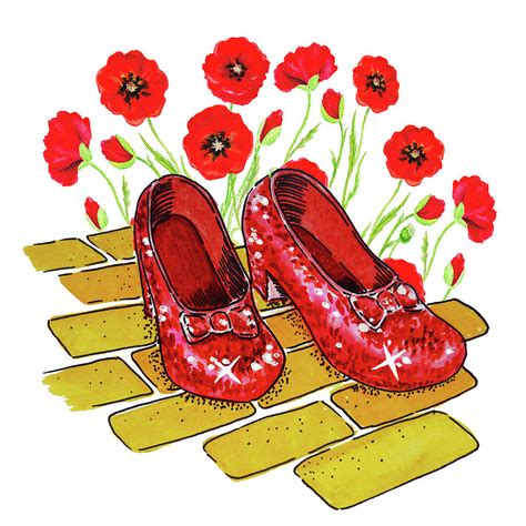 Wizard Of Oz Ruby Shoes And Red Poppies Painting by Irina Sztukowski ...