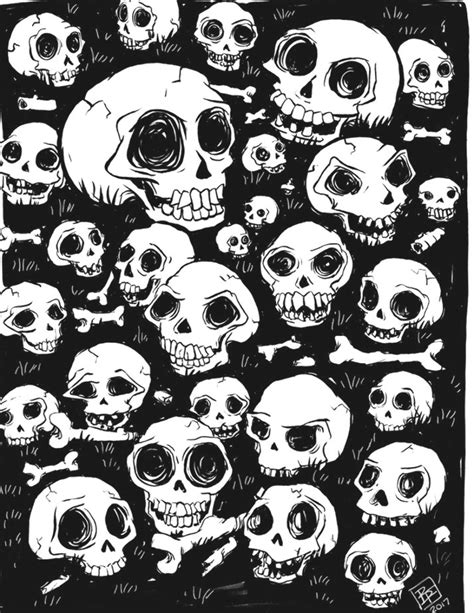 Skulls Doodle Art Print - Hand Drawn Art - Skeletons / Horror / Scary ...