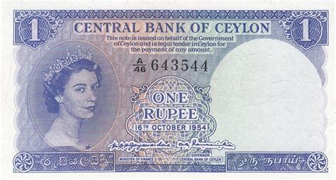 British Ceylon Rs one Rupee banknote 1954 Queen Elizabeth II|World ...