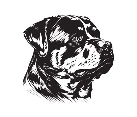 Rottweiler Face, Silhouette Dog Face, black and white Rottweiler vector ...