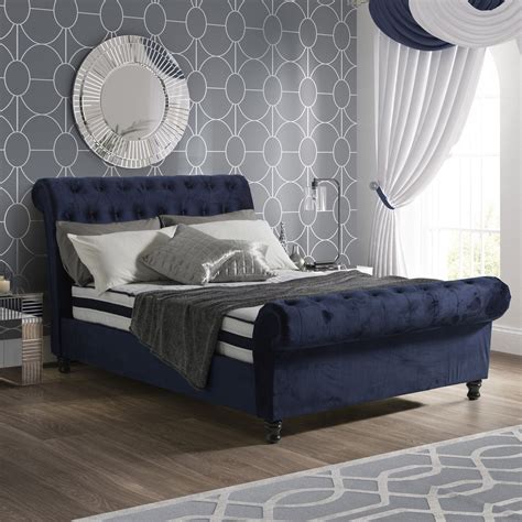 Sareer Fabio King Velvet Bed Frame, Royal Blue | Blue bedroom decor, Upholstered bed frame, Bed ...