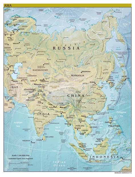 Large scale political map of Asia with relief, major cities and ...