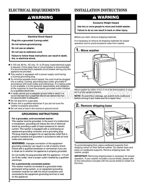 Whirlpool WTW4955HW Quick Wash Installation Instructions