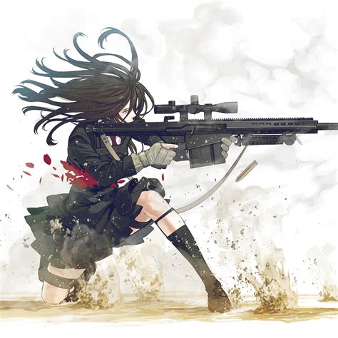 Anime, Girl, Shooting Sniper Rifle, 4K, #98 Wallpaper PC Desktop