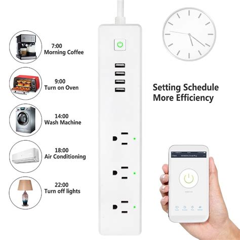 Smart Power Strip, WiFi Remote Control Surge Protector, Smart Outlet with 3 AC 4 USB Ports Voice ...