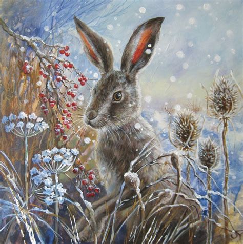 Winter Hare Hare Painting, Bunny Painting, Winter Painting, Art Painting Acrylic, Watercolor Art ...