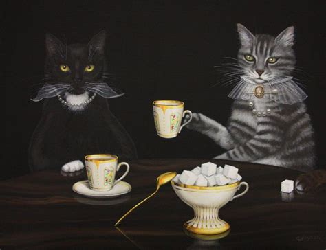 Tea Time | Animals, Cat drinking, Animal drawings