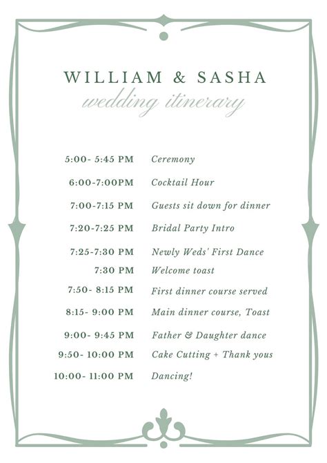 Wedding Itinerary Template Free - Printable Templates