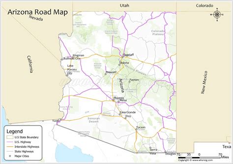 Arizona Road Map - Check U.S. & Interstate Highways, State Routes - Whereig