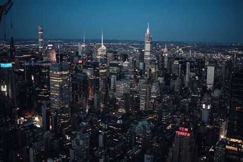 Aerial View of City Buildings during Night Time · Free Stock Photo