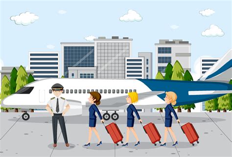 Airport scene with aircrews in cartoon style 6154228 Vector Art at Vecteezy