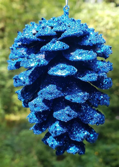 Blue Pine cones Christmas pine cones blue glitter ornament | Etsy