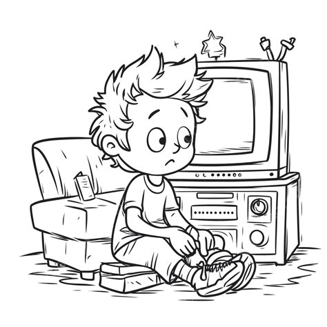 Television Coloring Pages New Cartoon Boy Watching Tv Outline Sketch Drawing Vector, Watching Tv ...