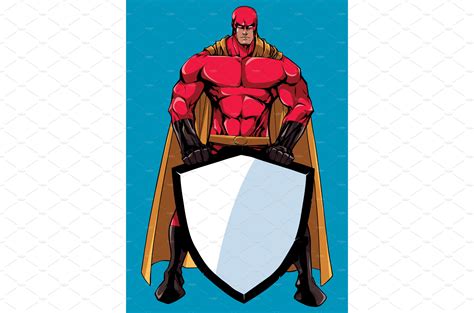 Superhero Holding Shield | Vector Graphics ~ Creative Market