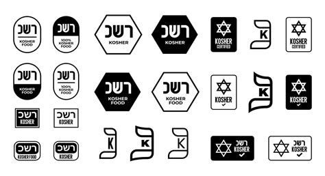 Amazing Set of Kosher Certified symbols. International symbols of kosher food. Packaging concept ...