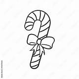 Peppermint candy Cane With Ribbon Outline Doodle cartoon Illustration  sketch template