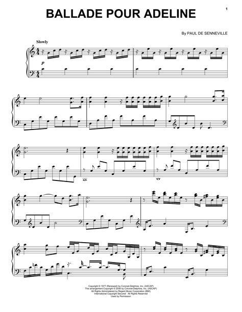 Ballade Pour Adeline by Richard Clayderman Sheet Music for Piano Solo ...