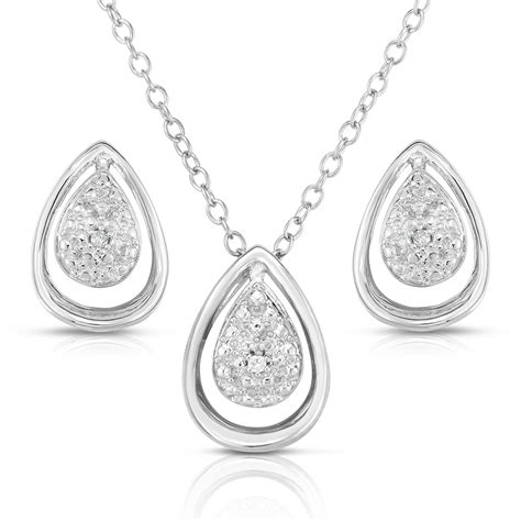 Sterling Silver and .075twt Diamond Teardrop Earrings & Necklace Set | Power Sales