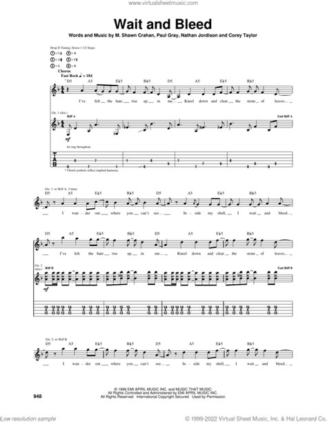 Wait And Bleed sheet music for guitar (tablature) v2