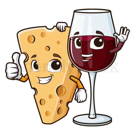 Cartoon Cheese And Wine Together Vector Clip Art Illustration - FriendlyStock