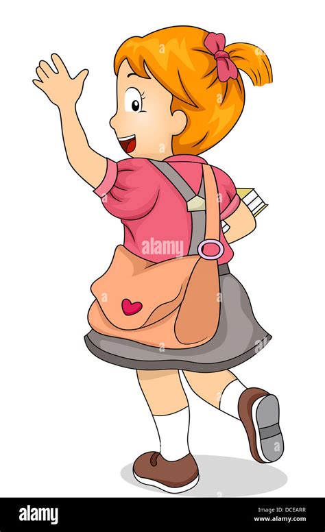 Illustration of Little Kid Student Girl Waving Goodbye Stock Photo - Alamy