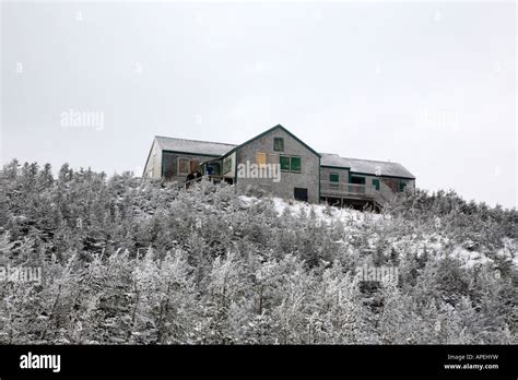 Greenleaf Hut from Greenleaf Trail during the winter months Located in the White Mountains New ...