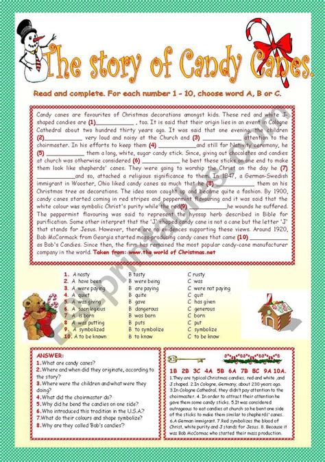 History Of The Candy Cane Worksheet