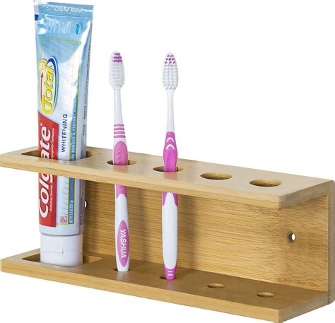 MyGift Wall-Mounted Bamboo Toothbrush & Toothpaste Holder Rack: Amazon ...