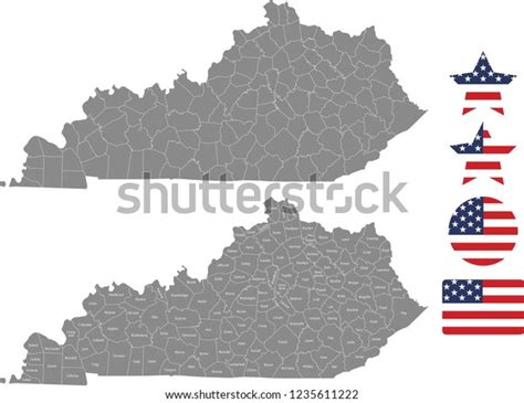 Kentucky county map vector outline in gray background. Kentucky state ...