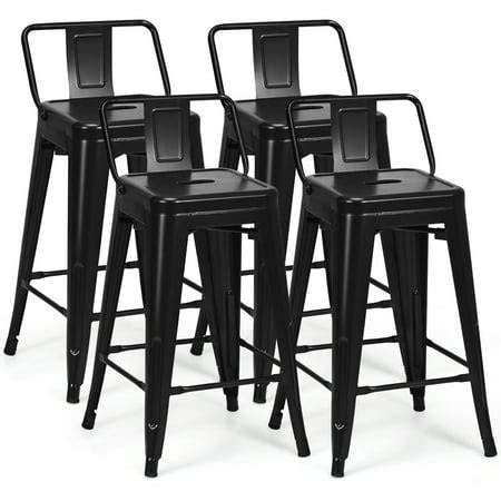 Costway Set of 4 Low Back Metal Counter Stool 24'' Seat Height Bar Stools Matte Black | Walmart ...