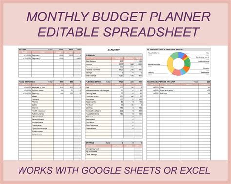 Editable Monthly Budget Financial Goals Spreadsheet Template Excel ...