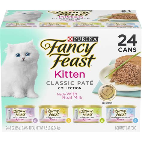 Fancy Feast Purina Kitten Canned Wet Cat Food Classic Pate Variety Pack Poultry & Seafood (24) 3 ...