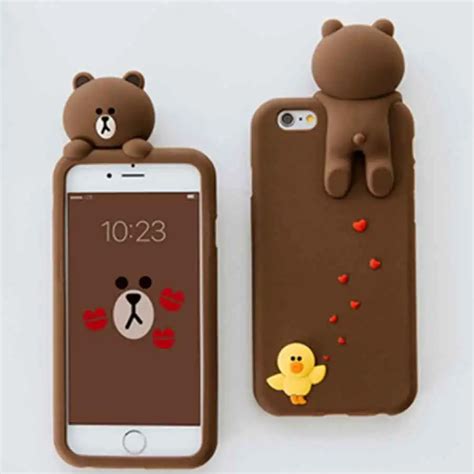 3D Cute Line Brown Bear Phone Cases For iPhone 6 6s plus 7 7plus Soft Silicone Rubber Back Cover ...