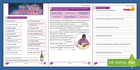 ESL New Year Idioms Worksheet (teacher made) - Twinkl