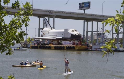 Space shuttle replica floats into Houston's Clear Lake