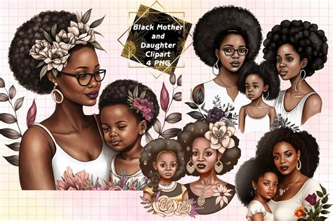 Black Mother and Daughter Clipart Graphic by DenizDesign · Creative Fabrica