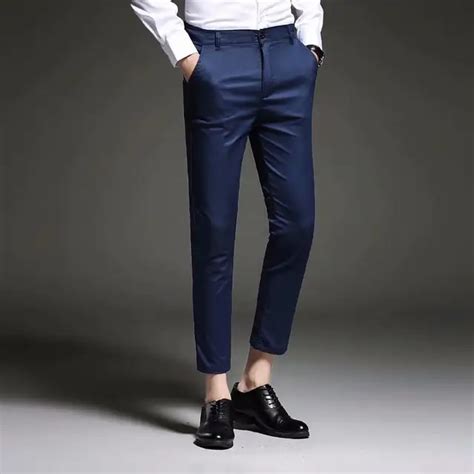 New 2019 Mens Slim Fit Business Dress Pants for Men Suit Pants Ankle Length Men Summer Formal ...