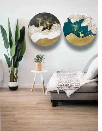 Smooth Wooden Living Room Wall Round Abstract Painting Set, Size ...