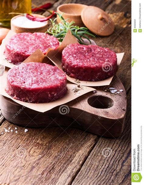 Raw Ground Beef, Round Patties for Making Burgers Stock Image - Image ...