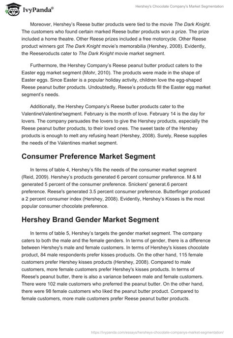 Hershey's Chocolate Company's Market Segmentation - 1971 Words | Report Example