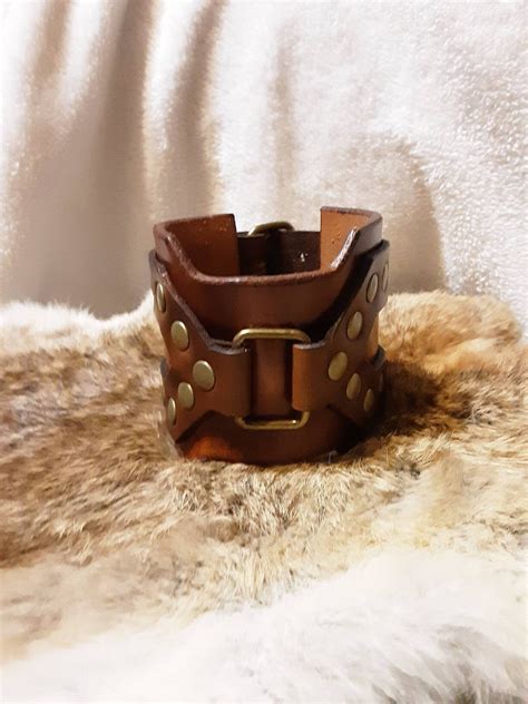 Men Leather Wristband Men Brown Leather Wristband Wide Leather | Etsy