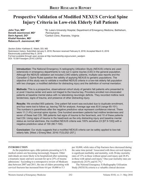 (PDF) Prospective Validation of Modified NEXUS Cervical Spine Injury ...