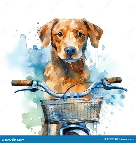 A Watercolor Painting of a Dog Sitting on a Bicycle. Generative AI Image. Stock Photo - Image of ...