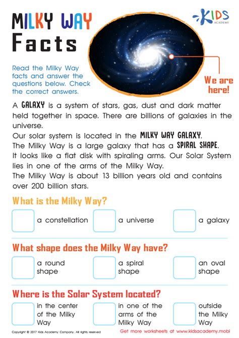 Milky Way Facts Worksheet: Free Printout for Children